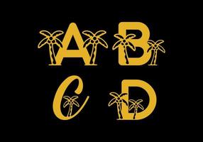 abcd beginletter met kokospalm in gouden kleur vector
