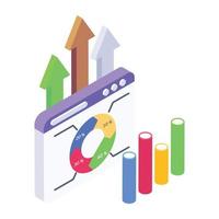 online gegevens infographic pictogram, isometrisch ontwerp van webanalyse vector