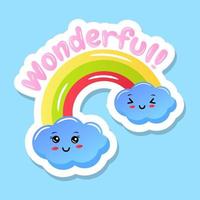 een regenboog sticker met wolken, platte sticker vector