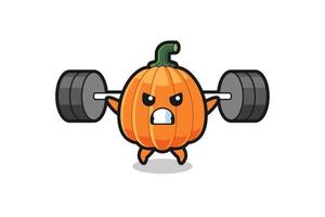 pompoen mascotte cartoon met een barbell vector