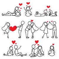 cartoon hand lijntekening liefde karakter paar vector