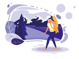 creatief landschap met bergen en vrouw vector