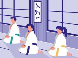 mensen in vechtsporten dojo scene vector