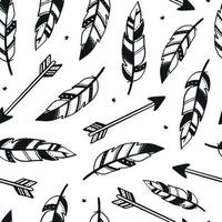 Scandinavisch naadloos patroon met veren en pijlen op witte achtergrond. goed voor kinderkamerbehang, textielprints, scrapbooking, inpakpapier, enz. eps 10 vector
