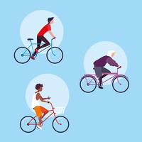 groep van jonge man rijden fiets avatar karakter vector