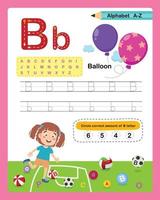 alfabet letter b-ballon oefening met cartoon woordenschat illustratie, vector
