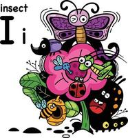 handgetekende.alphabet letter i-insect vector