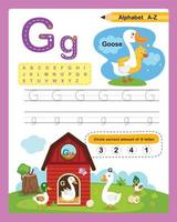 alfabet letter g - gans oefening met cartoon woordenschat illustratie, vector