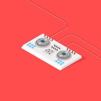 Isometrische DJ-mixer op een rode achtergrond vector