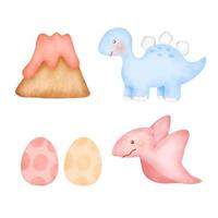 set van schattige dinosaurus in aquarel stijl. vector