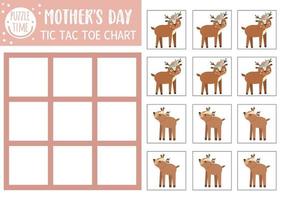 vector moederdag tic tac toe grafiek met schattige baby herten en zijn moeder. vakantie bordspel speelveld met bosdieren. grappig afdrukbaar werkblad voor kinderen. nullen en kruisen raster