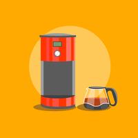 Rode koffiemachine en koffieketel vector