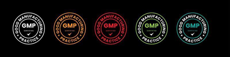 gmp good manufacturing practice gecertificeerde ronde stempel op zwarte achtergrond vector