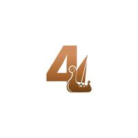 nummer 4 met logo pictogram viking zeilboot ontwerpsjabloon vector
