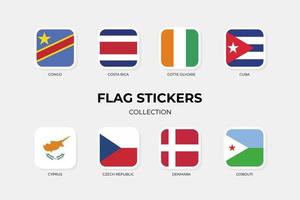 vlagstickers van congo, costa rica, cotte dlvoire, cuba, cyprus, tsjechië, denemarken en djibouti vector