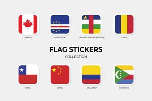 vlagstickers van canada, kaapverdië, centraal afrikaanse republiek, tsjaad, chili, china, colombia en comoren vector