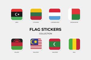 vlagstickers van libië, litouwen, luxemburg, madagascar, malawi, maleisië, maldiven, mali vector