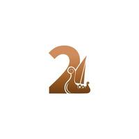 nummer 2 met logo pictogram viking zeilboot ontwerpsjabloon vector