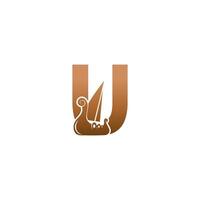 letter u met logo pictogram viking zeilboot ontwerpsjabloon vector