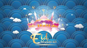 eid mubarak wenskaart illustratie, ramadan kareem cartoon vector wensen voor islamitisch festival voor spandoek, poster, achtergrond, illustratie, brochure en verkoop achtergrond