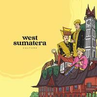 set west sumatera minangnese illustratie. hand getrokken Indonesische culturen achtergrond. vector