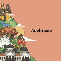 set atjeh illustratie. handgetekende Indonesische culturen achtergrond vector