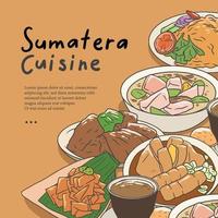 sumatera keuken hand getekende illustratie vector. Indonesisch eten set collectie voor achtergrond vector