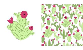 vector naadloze cactus patroon op witte achtergrond. schattige kinderachtige illustratie in cartoon handgetekende stijl met kleurrijke cactussen en bloemen