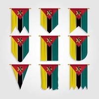 vlag van mozambique in verschillende vormen vector
