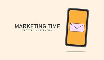 marketingtijdconcept met smartphone. vector illustratie