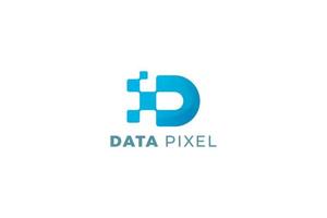 letter d data pixel creatief 3d blauwe kleur technologisch bedrijfslogo ontwerp vector