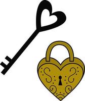 afbeelding van een slot met een sleutel. vectorelement van het decor van de huwelijksviering. Valentijnsdag. embleem, pictogram. een eenvoudige contourvector, website of mobiele applicatie. icoon. vector