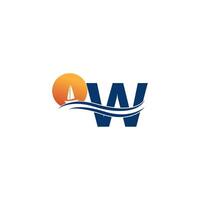 letter w-logo met pictogramsjabloon voor oceaanlandschap vector