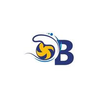 letter b-logo en volleybal sloeg in de watergolven vector