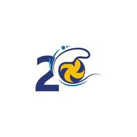 nummer 2 logo en volleybal sloeg in de watergolven vector