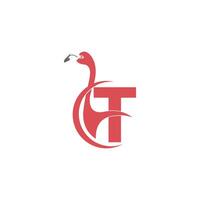 letter t met flamingo vogel pictogram logo vector