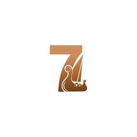 nummer 7 met logo pictogram viking zeilboot ontwerpsjabloon vector