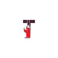 letter t met wijnfles pictogram logo vector