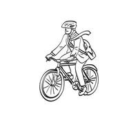 zeer fijne tekeningen zakenman met helm fiets naar het werk illustratie vector hand getekend geïsoleerd op een witte background