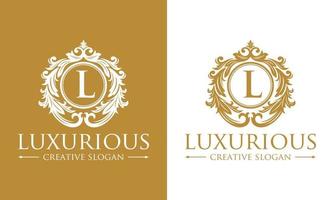 floral heraldische luxe cirkel logo sjabloon in vector voor restaurant, royalty's, boetiek, café, hotel, sieraden, mode en andere vectorillustratie