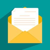 icoon van open envelop met brief. het concept van het verzenden van berichten. stuur of ontvang een brief, post. vector