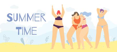 Zomertijd positieve lichaam Cartoon vrouw Banner vector