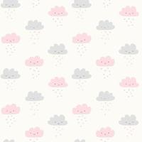 grappige wolken met lachende gezichten en harten regen. leuke naadloze achtergrond in pastelkleuren. Valentijnsdag. vector