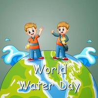 wereld waterdag ontwerp met twee jongens op aarde vector