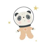 schattige panda in de ruimte. cartoon-stijl. vectorillustratie. voor kinderspullen, kaarten, posters, spandoeken, kinderboeken, bedrukking op de verpakking, bedrukking op kleding, stof, behang, textiel of servies. vector