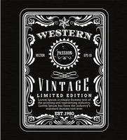 vintage frame grens western label retro frame hand getrokken gravure antieke vectorillustratie vector