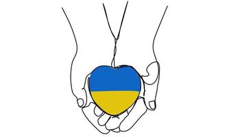 ononderbroken lijn houdt het hart van de Oekraïense vlag vast en vraagt om vrede. vector