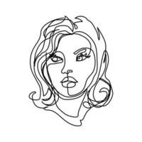 stijlvol gezicht van een vrouw met lang haar kaart ontwerpsjabloon doorlopende lijntekening vector