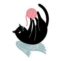 engel cupido zwarte kat spelen met bol garen vector