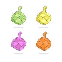 ketupat of rijstwafel traditioneel eten op ramadan object symbool collectie set cartoon vector